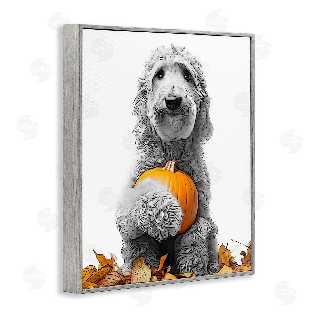 Annalisa Latella Dog & Autumn Leaves Gray Framed Giclee Wall Artside_