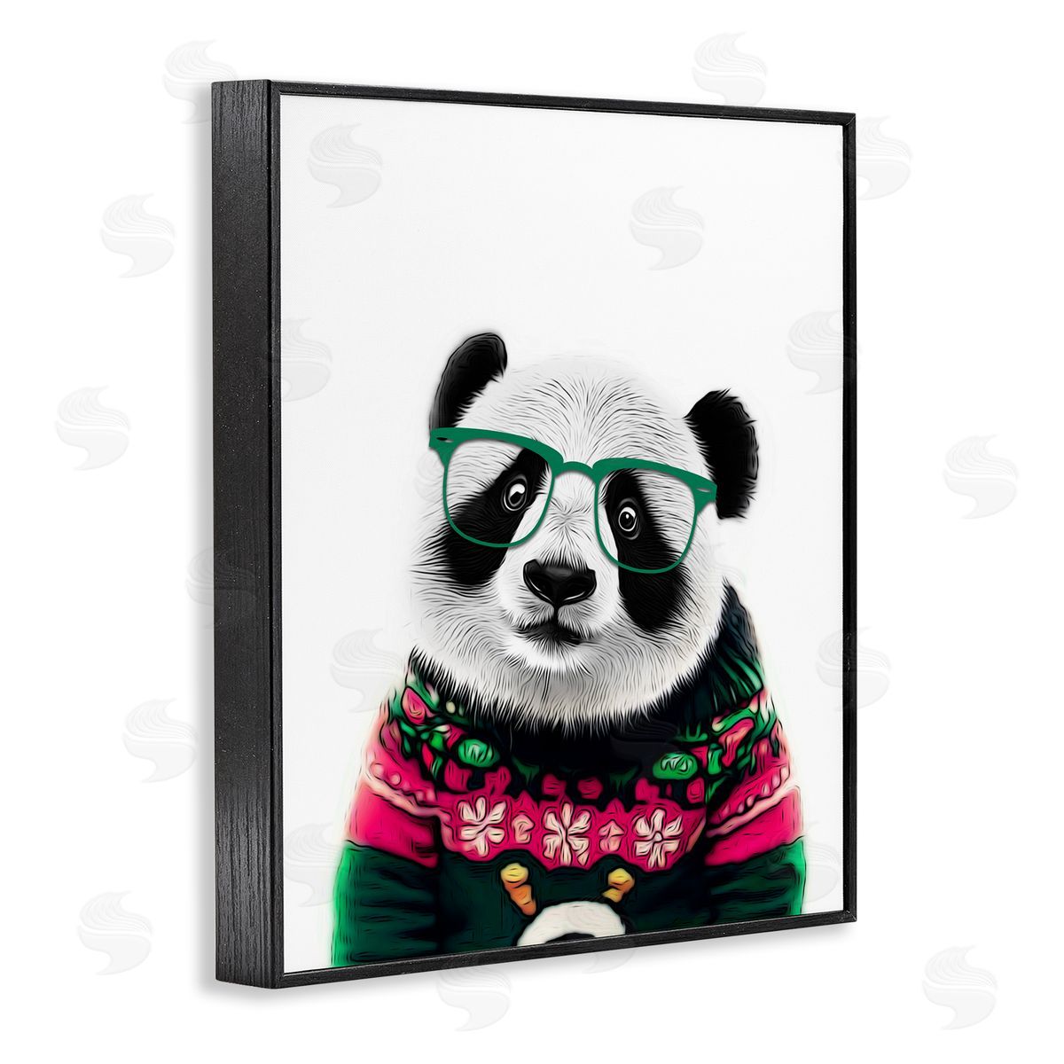 Annalisa Latella Panda in Holiday Sweater Black Framed Giclee Wall Artside_