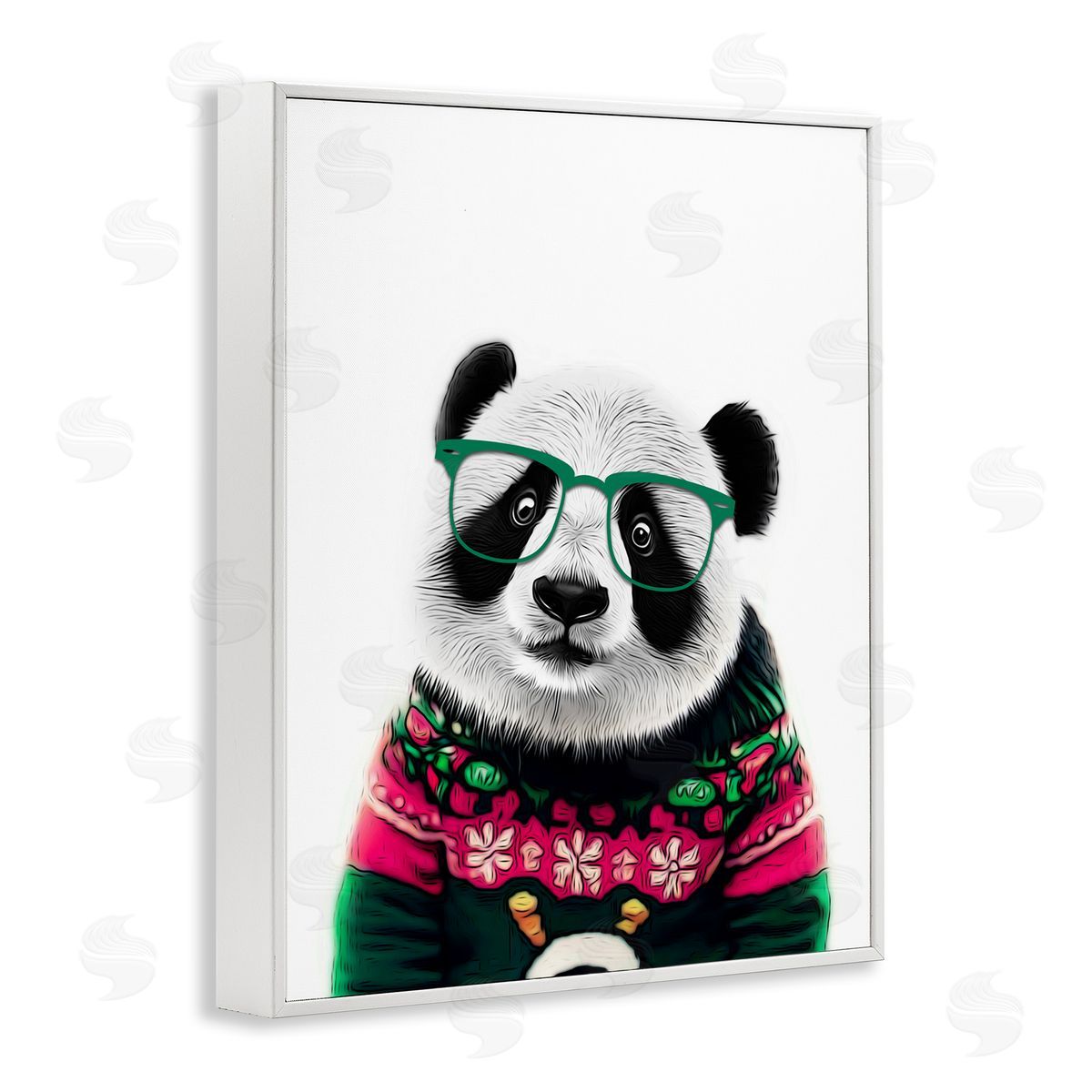 Annalisa Latella Panda in Holiday Sweater White Framed Giclee Wall Artside_