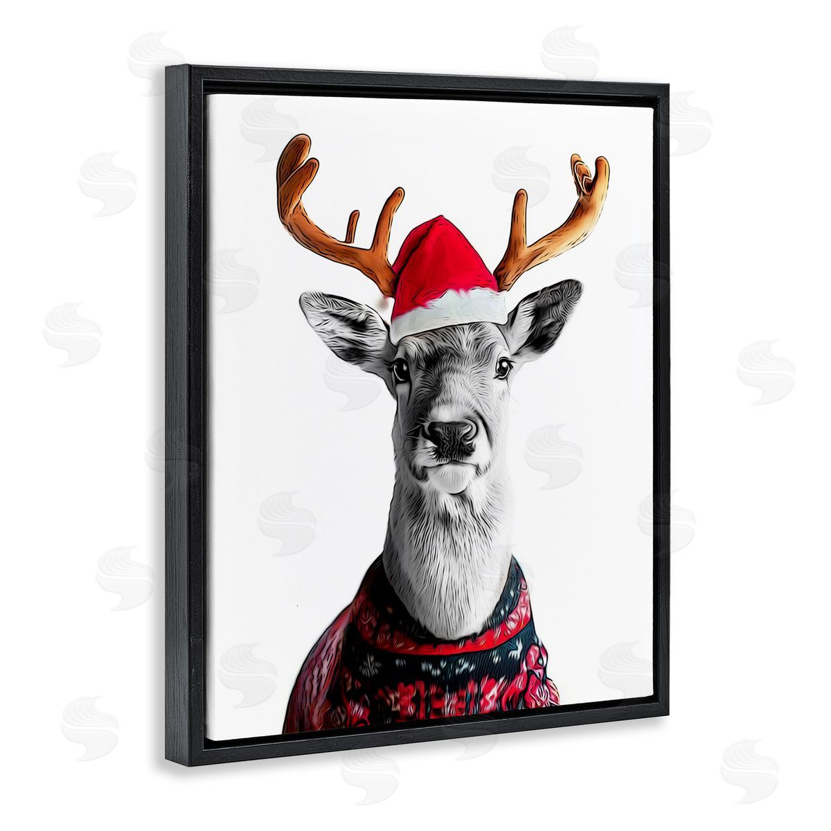 Annalisa Latella Deer in Holiday Sweater Black Floater Frame Canvas Artside_