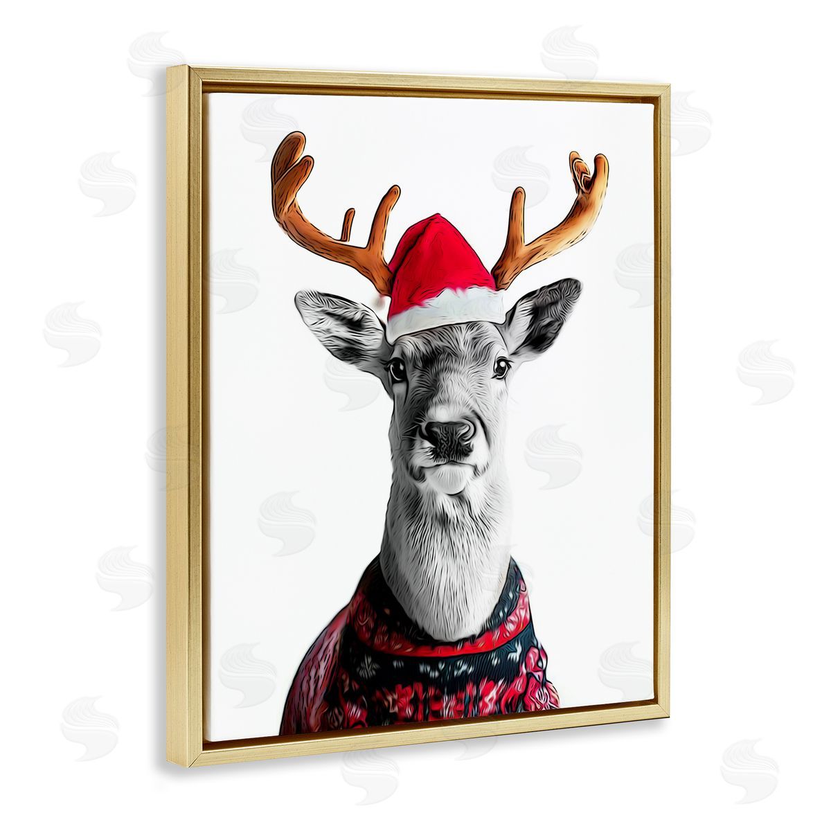 Annalisa Latella Deer in Holiday Sweater Gold Floater Frame Canvas Artside_