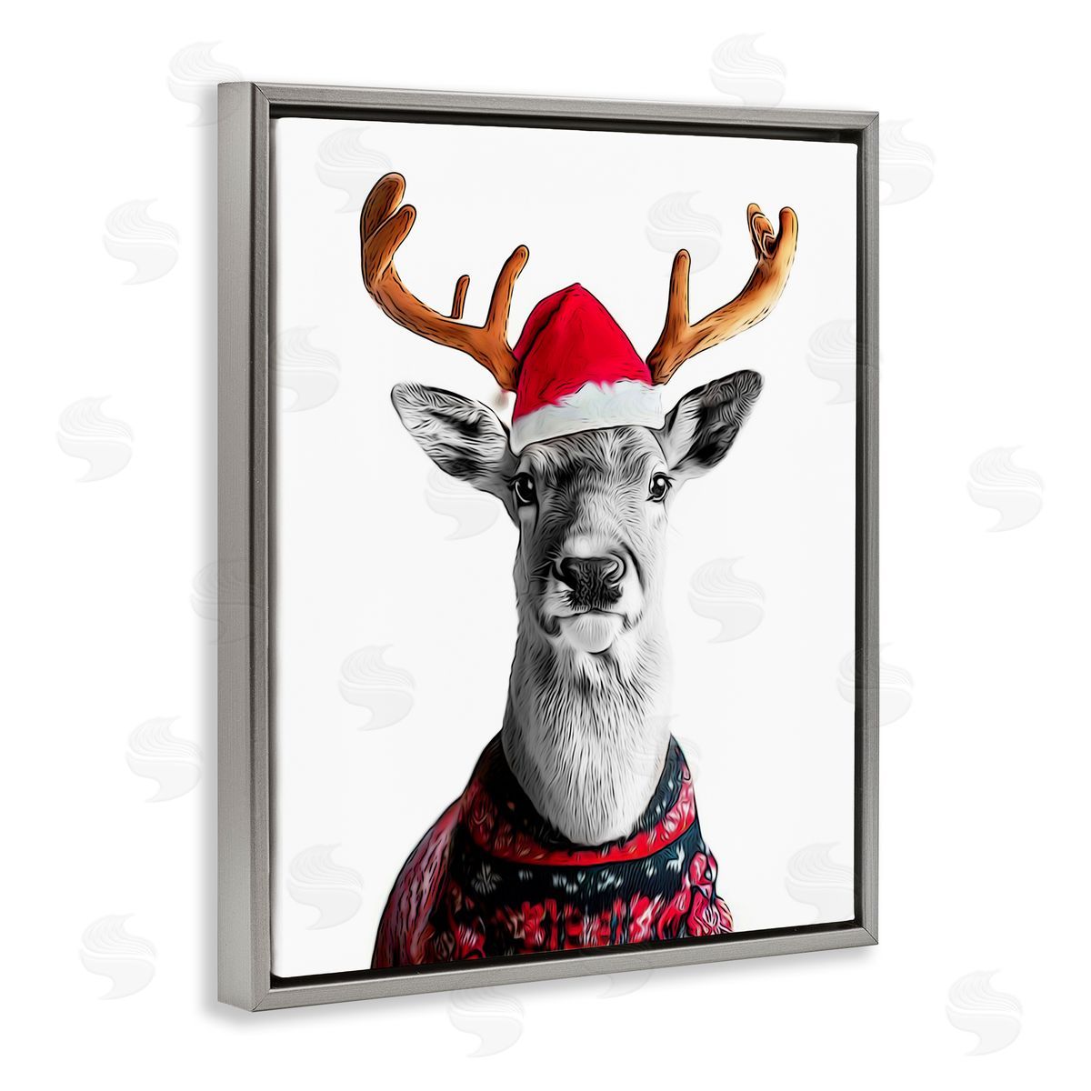 Annalisa Latella Deer in Holiday Sweater Gray Floater Frame Canvas Artside_