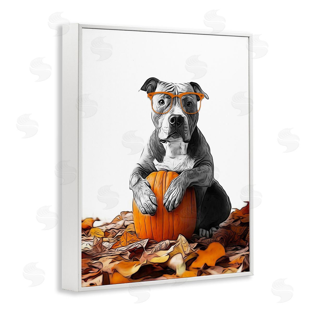 Annalisa Latella Pit Bull Autumn Leaves White Framed Giclee Wall Artside_