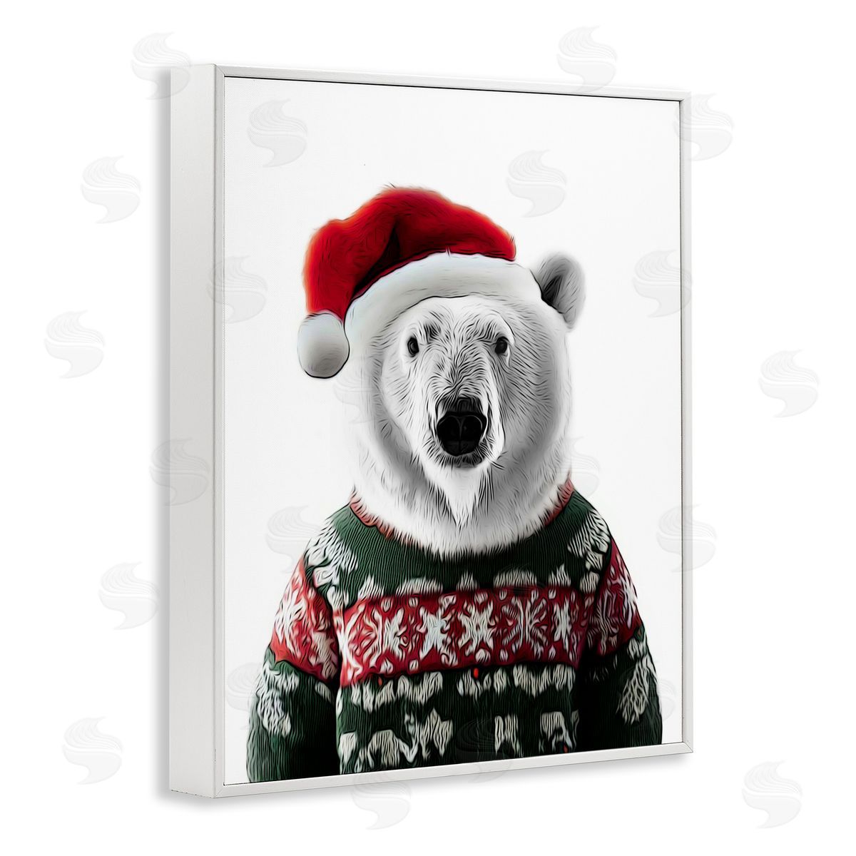 Annalisa Latella Bear in Holiday Sweater White Framed Giclee Wall Artside_