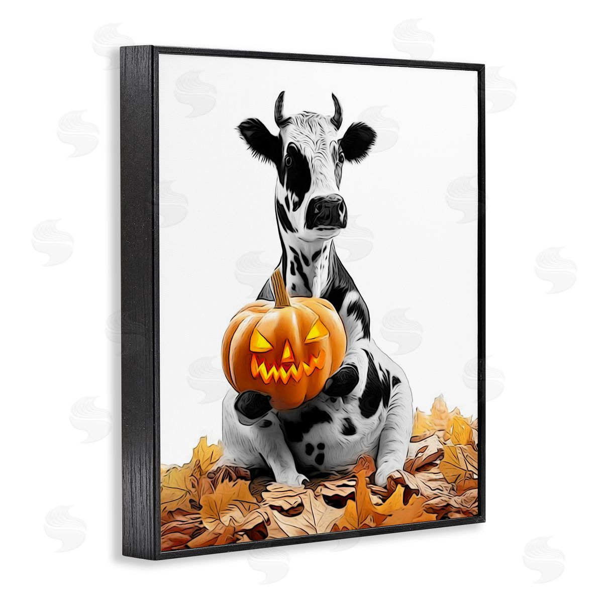 Annalisa Latella Cow with Jack-o-Lantern Black Framed Giclee Wall Artside_