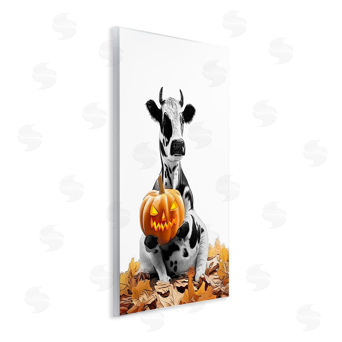 Annalisa Latella Cow with Jack-o-Lantern Wall Plaque Artside_