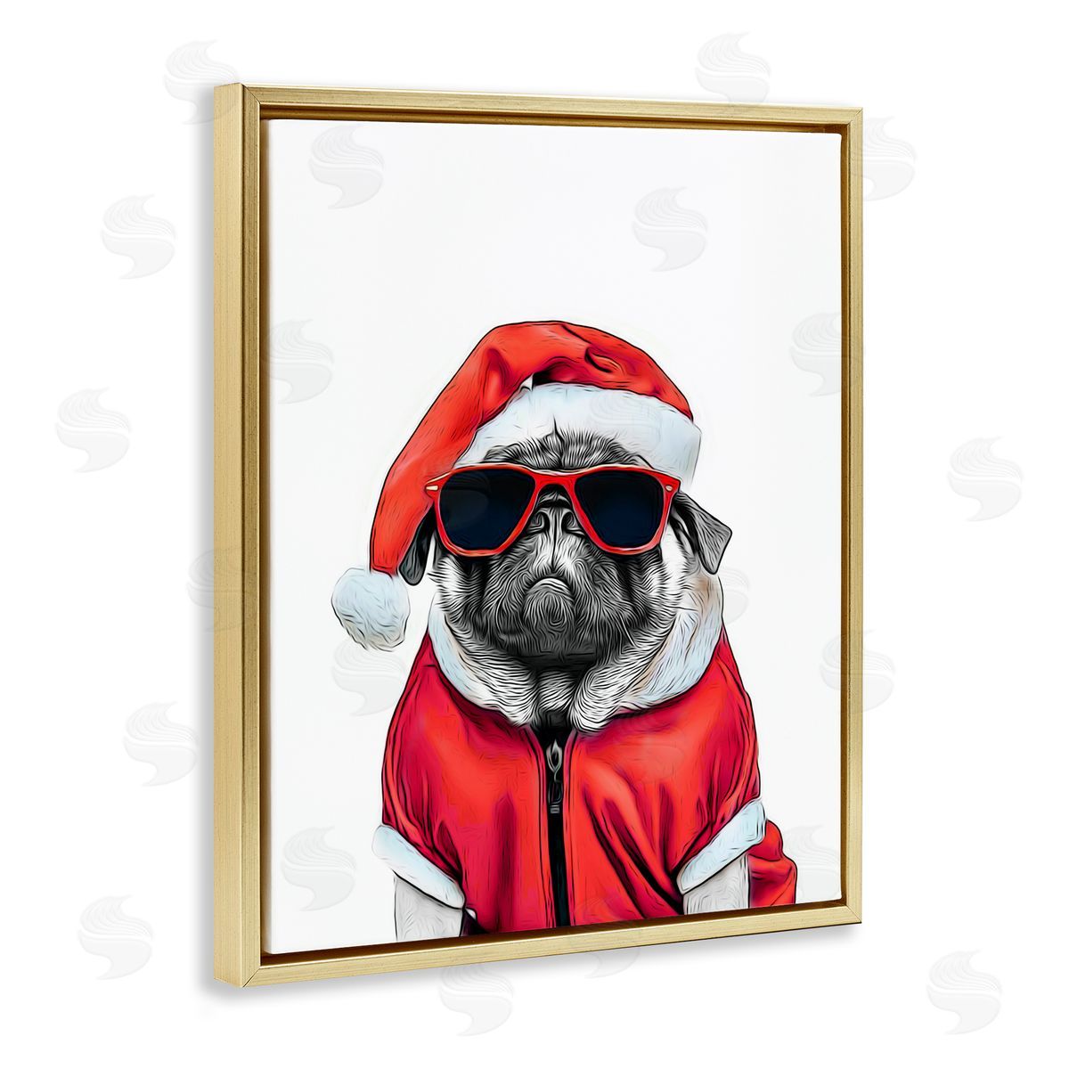 Annalisa Latella Funny Pug Santa Hat Gold Floater Frame Canvas Artside_