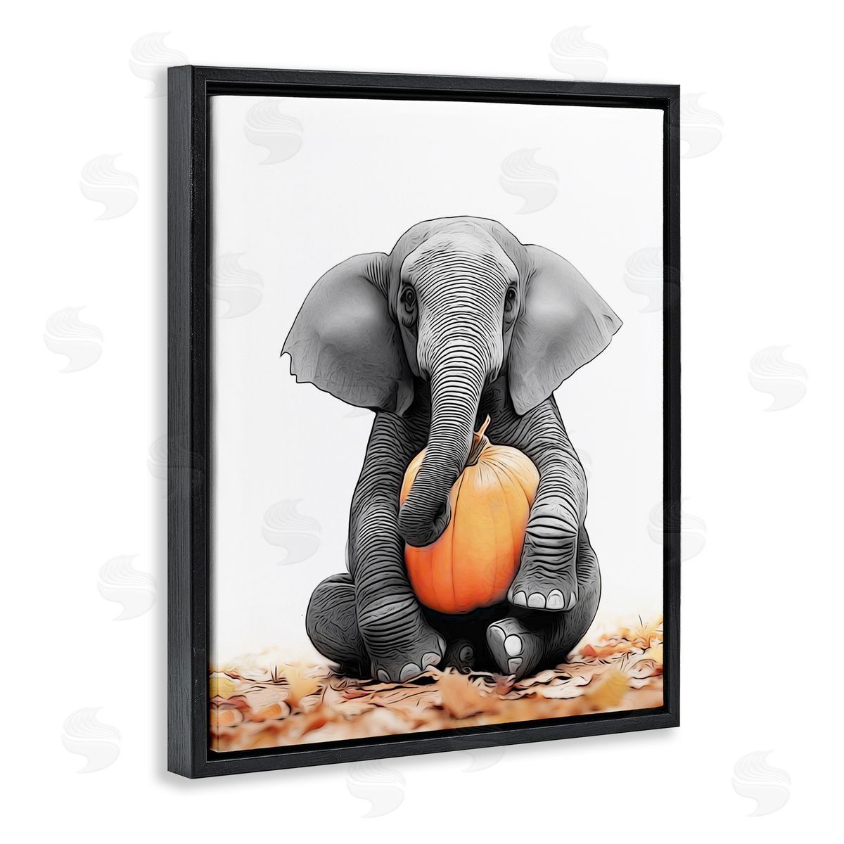 Annalisa Latella Elephant in Autumn Leaves Black Floater Frame Canvas Artside_