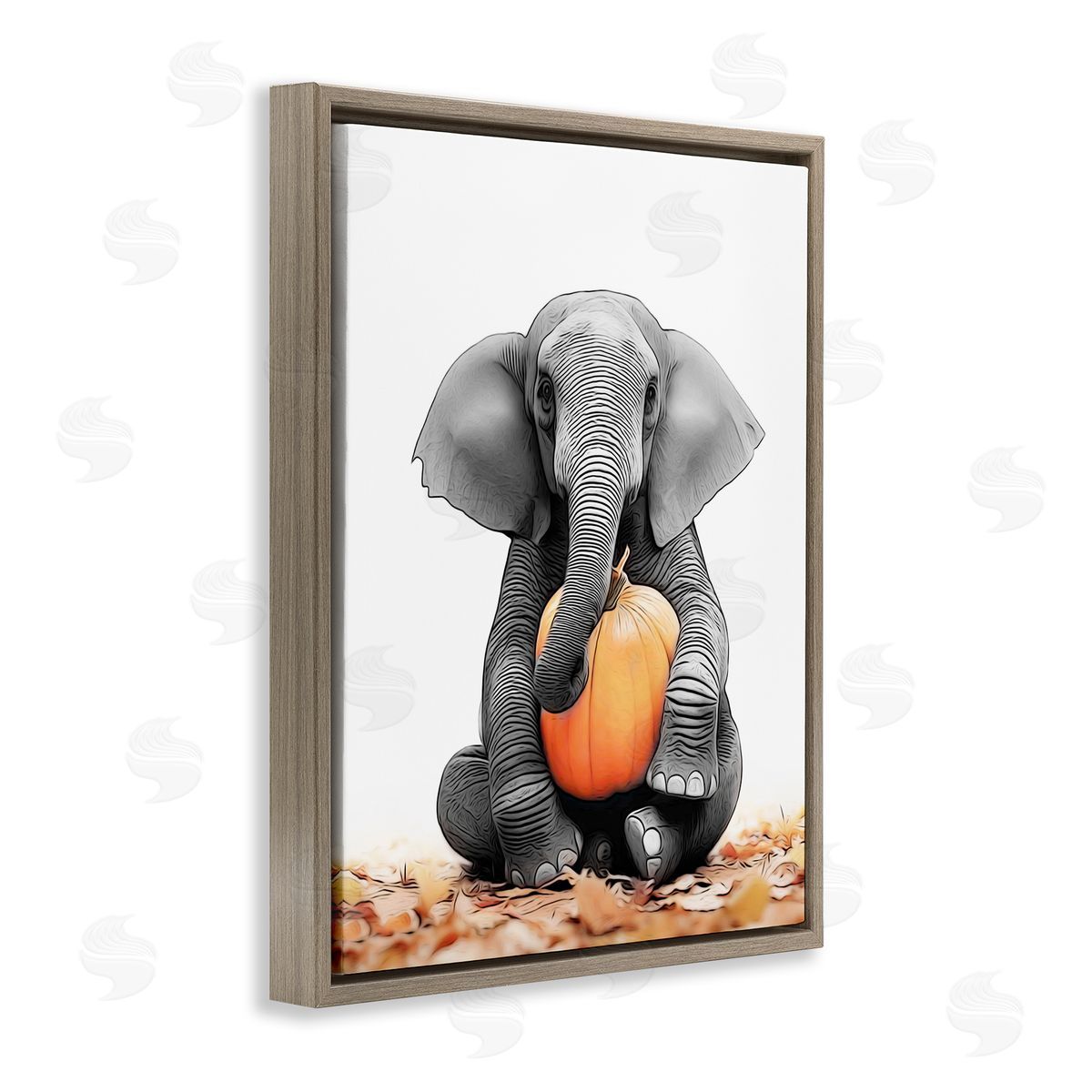 Annalisa Latella Elephant in Autumn Leaves Brown Floater Frame Canvas Artside_