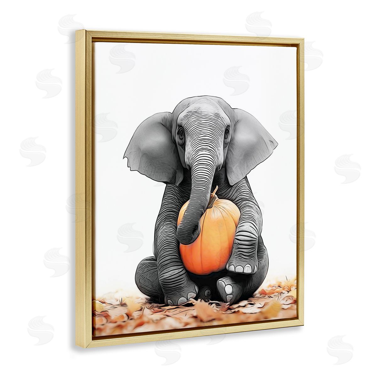 Annalisa Latella Elephant in Autumn Leaves Gold Floater Frame Canvas Artside_