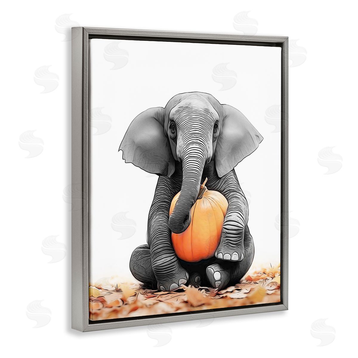 Annalisa Latella Elephant in Autumn Leaves Gray Floater Frame Canvas Artside_