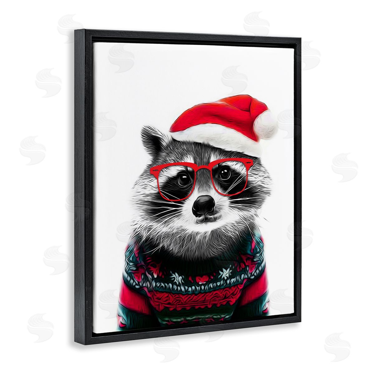 Annalisa Latella Raccoon in Holiday Sweater Black Floater Frame Canvas Artside_