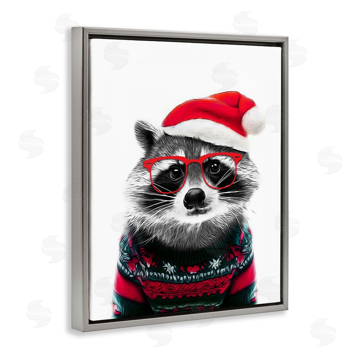 Annalisa Latella Raccoon in Holiday Sweater Gray Floater Frame Canvas Artside_