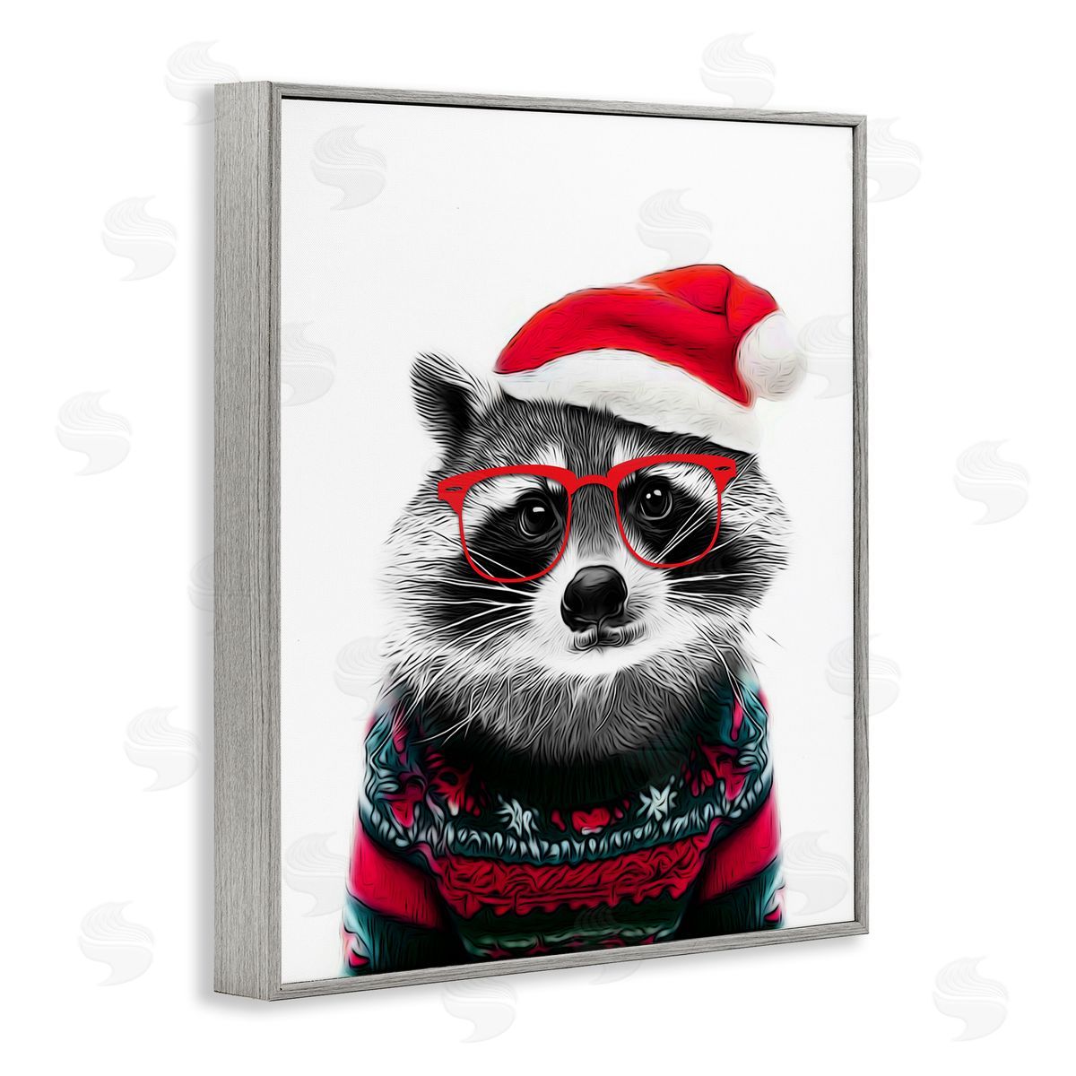 Annalisa Latella Raccoon in Holiday Sweater Gray Framed Giclee Wall Artside_