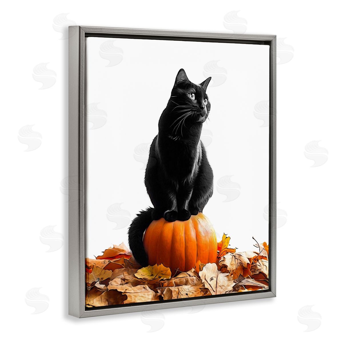Annalisa Latella Black Cat & Pumpkin Gray Floater Frame Canvas Artside_