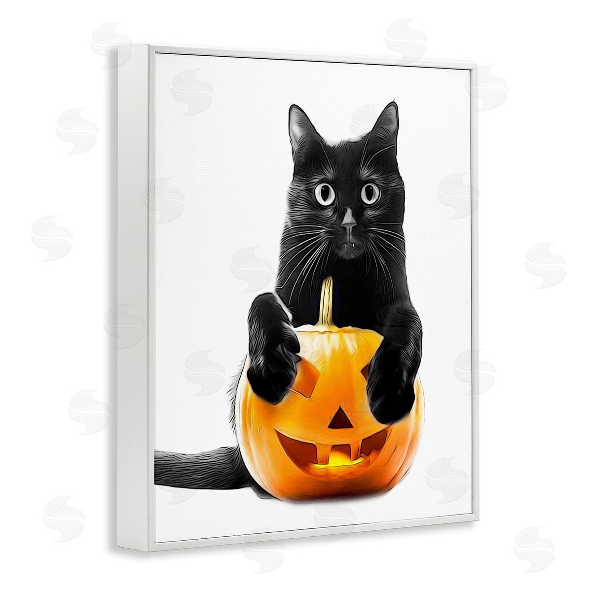 Annalisa Latella Black Cat & Jack-o-Lantern White Framed Giclee Wall Artside_