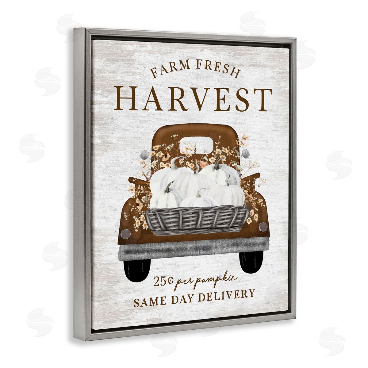 Lettered and Lined Farm Pumpkin Harvest Gray Floater Frame Canvas Artside_