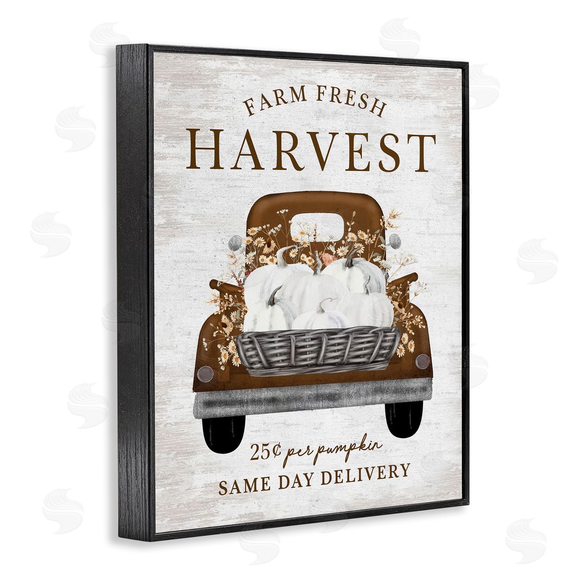 Lettered and Lined Farm Pumpkin Harvest Black Framed Giclee Wall Artside_