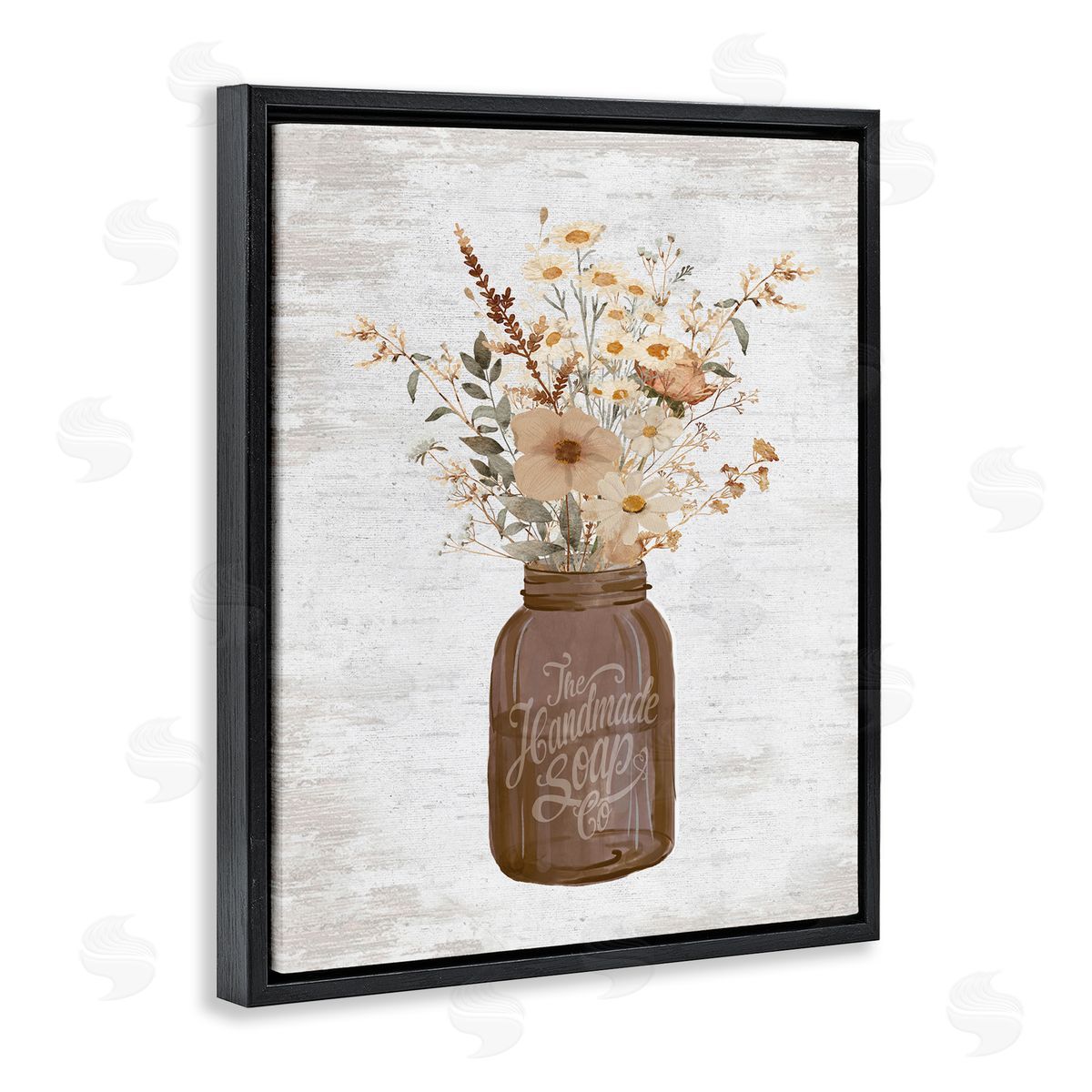Lettered and Lined Autumnal Flower Arrangement Black Floater Frame Canvas Artside_