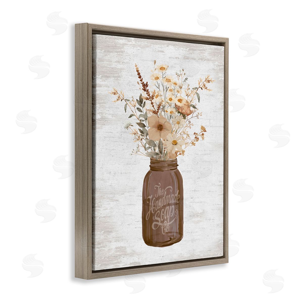Lettered and Lined Autumnal Flower Arrangement Brown Floater Frame Canvas Artside_