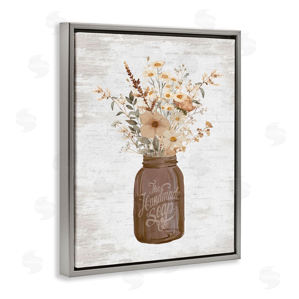 Lettered and Lined Autumnal Flower Arrangement Gray Floater Frame Canvas Artside_