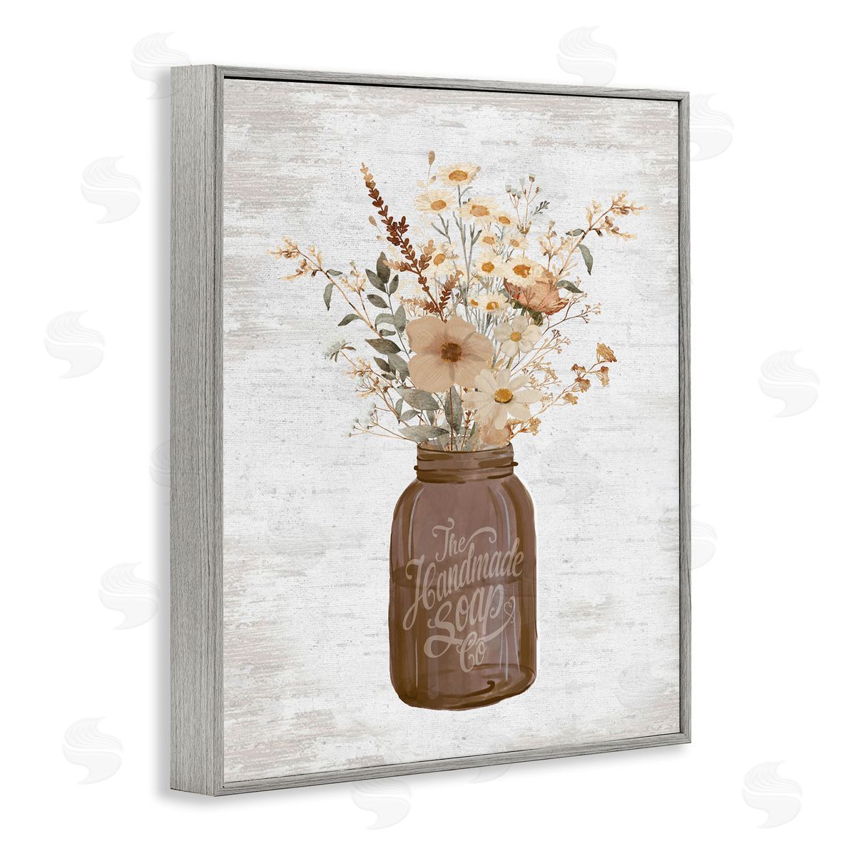 Lettered and Lined Autumnal Flower Arrangement Gray Framed Giclee Wall Artside_