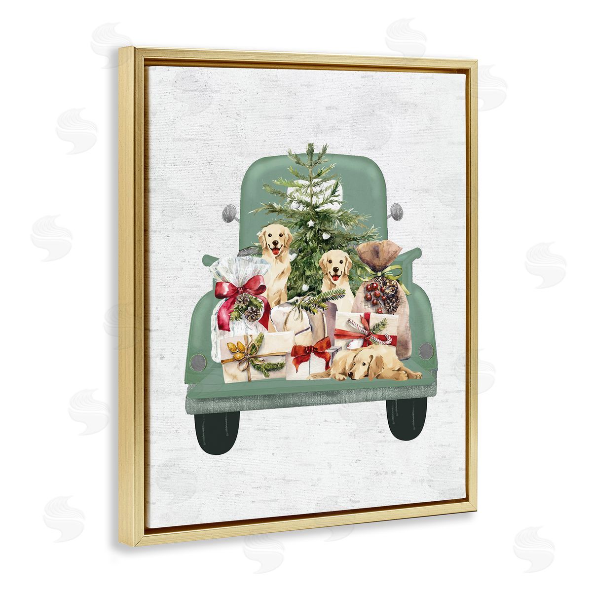 Lettered and Lined Holiday Gift Truck Gold Floater Frame Canvas Artside_