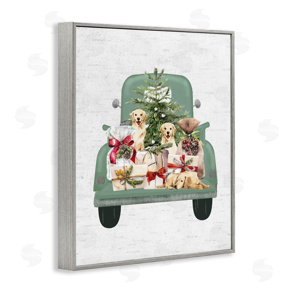Lettered and Lined Holiday Gift Truck Gray Framed Giclee Wall Artside_