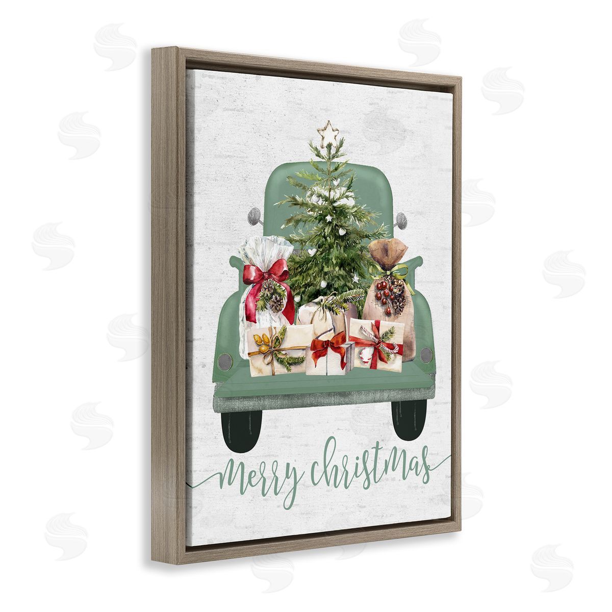 Lettered and Lined Merry Christmas Truck Brown Floater Frame Canvas Artside_