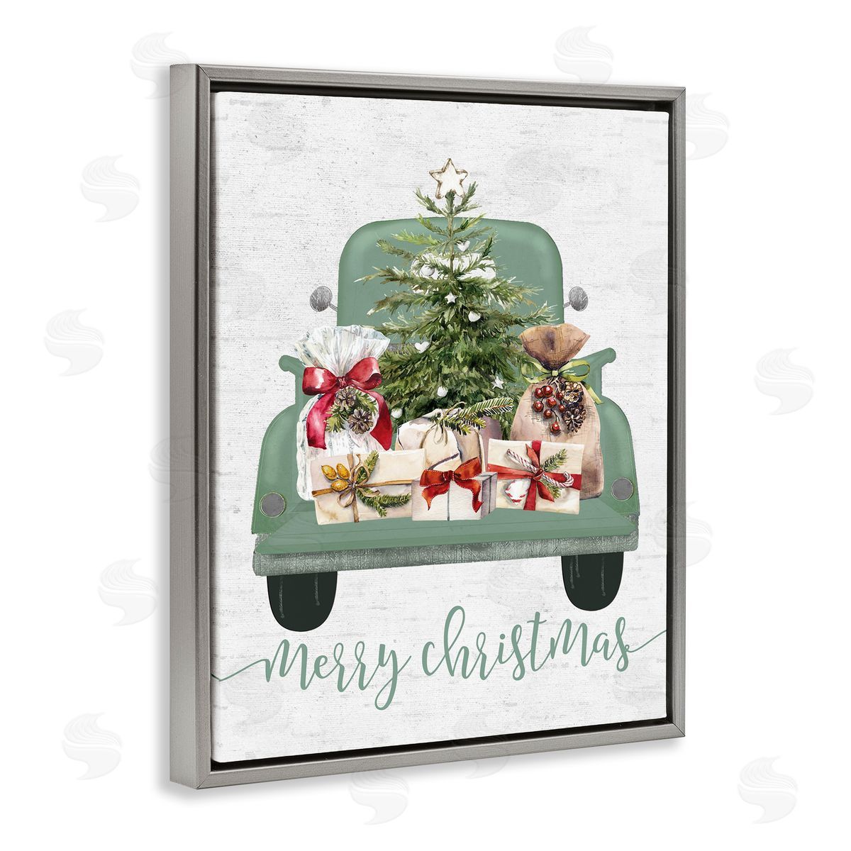 Lettered and Lined Merry Christmas Truck Gray Floater Frame Canvas Artside_