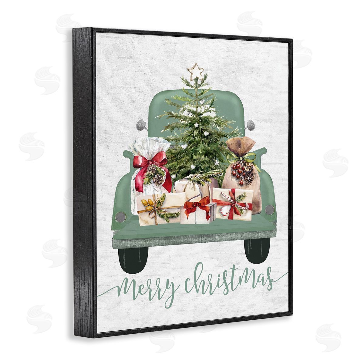 Lettered and Lined Merry Christmas Truck Black Framed Giclee Wall Artside_