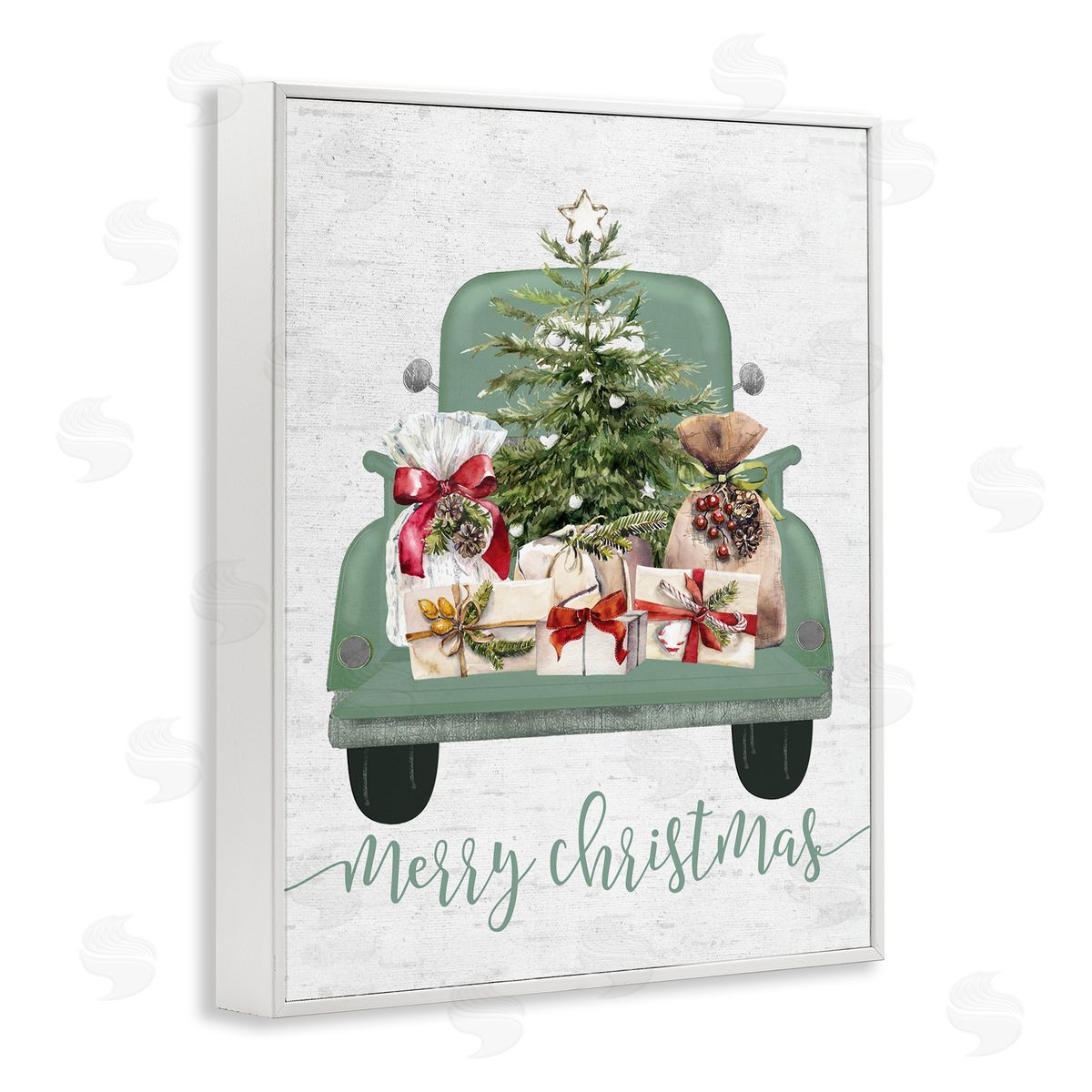 Lettered and Lined Merry Christmas Truck White Framed Giclee Wall Artside_