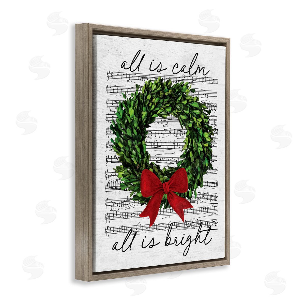 Lettered and Lined All is Bright Holiday Music Brown Floater Frame Canvas Artside_
