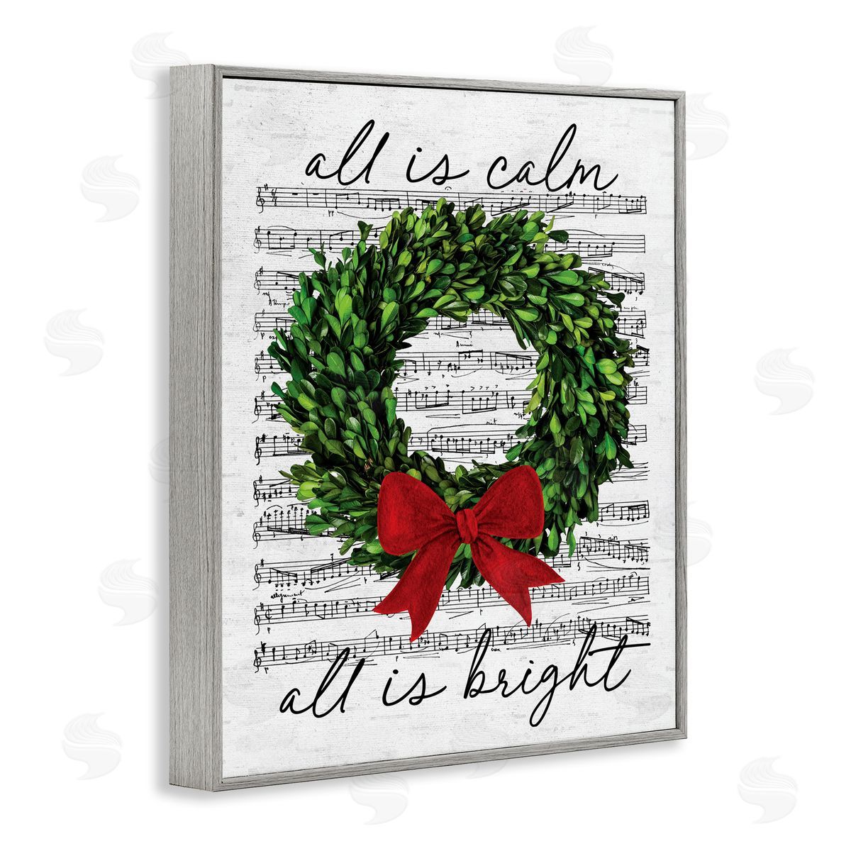 Lettered and Lined All is Bright Holiday Music Gray Framed Giclee Wall Artside_