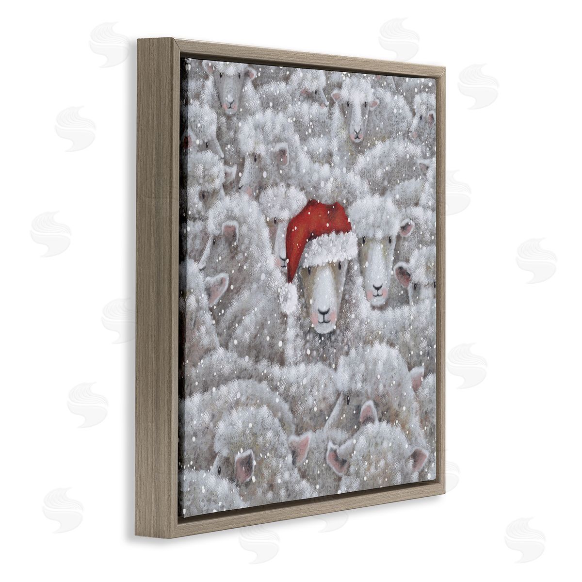 Nicola Mason Sheep with Santa Hat Brown Floater Frame Canvas Artside_