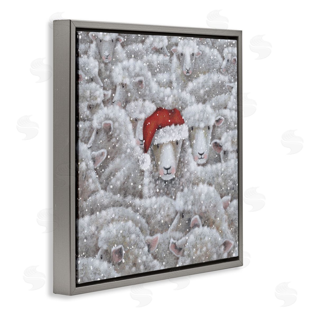 Nicola Mason Sheep with Santa Hat Gray Floater Frame Canvas Artside_