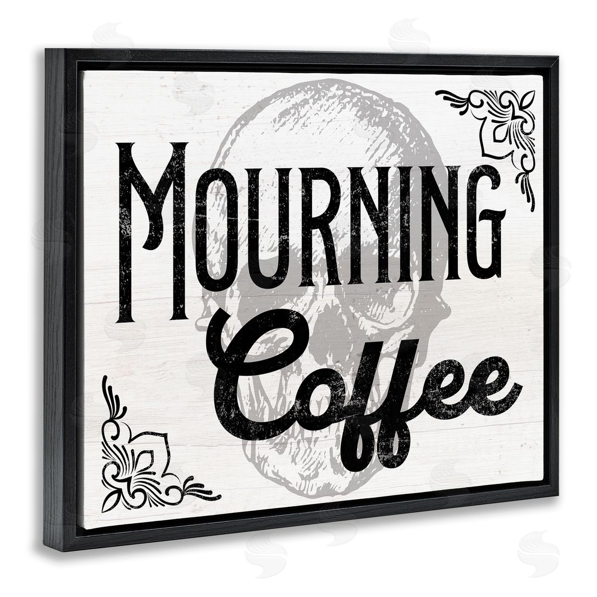 Stupell Studio Mourning Coffee Skull Black Floater Frame Canvas Artside_