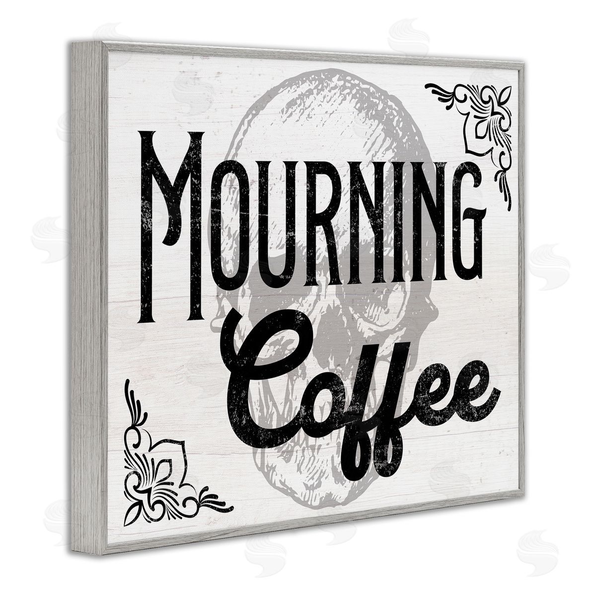 Stupell Studio Mourning Coffee Skull Gray Framed Giclee Wall Artside_