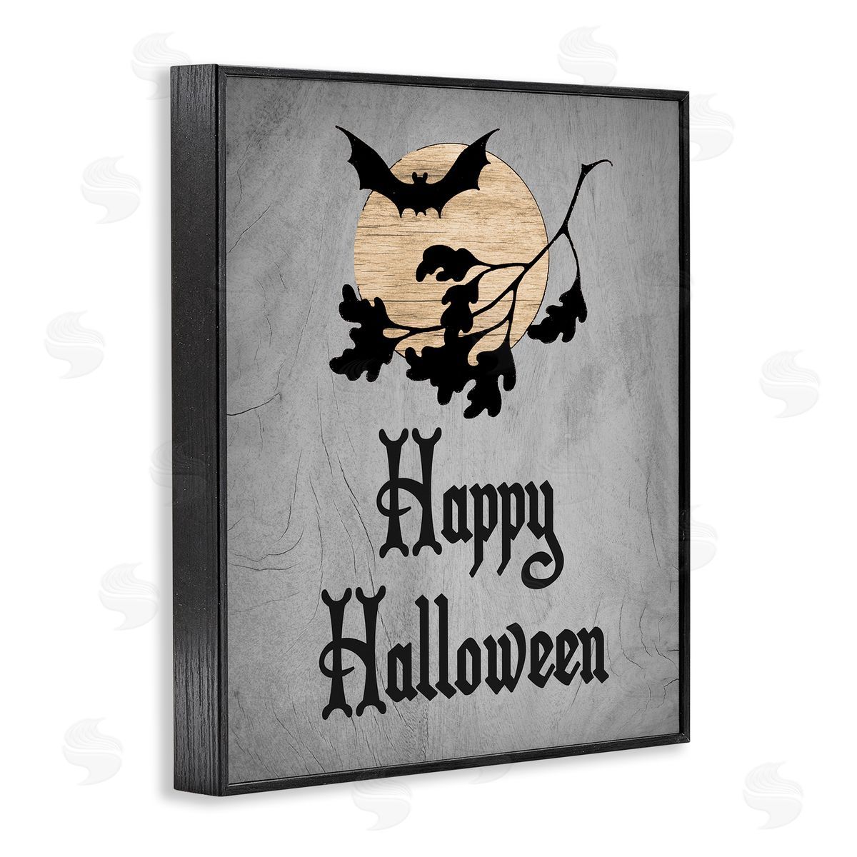 Stupell Studio Happy Halloween Bats Black Framed Giclee Wall Artside_