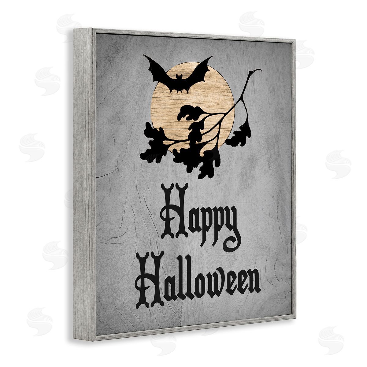 Stupell Studio Happy Halloween Bats Gray Framed Giclee Wall Artside_