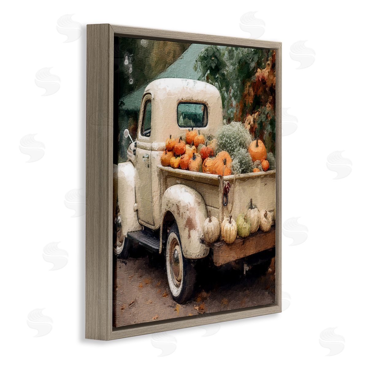 Pumpkin & Gourd Truck Brown Floating Frame Canvas Wall Art, Home Decor by Riley B
