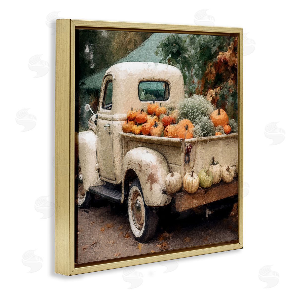 Pumpkin & Gourd Truck Gold Floating Frame Canvas Wall Art, Home Decor by Riley B