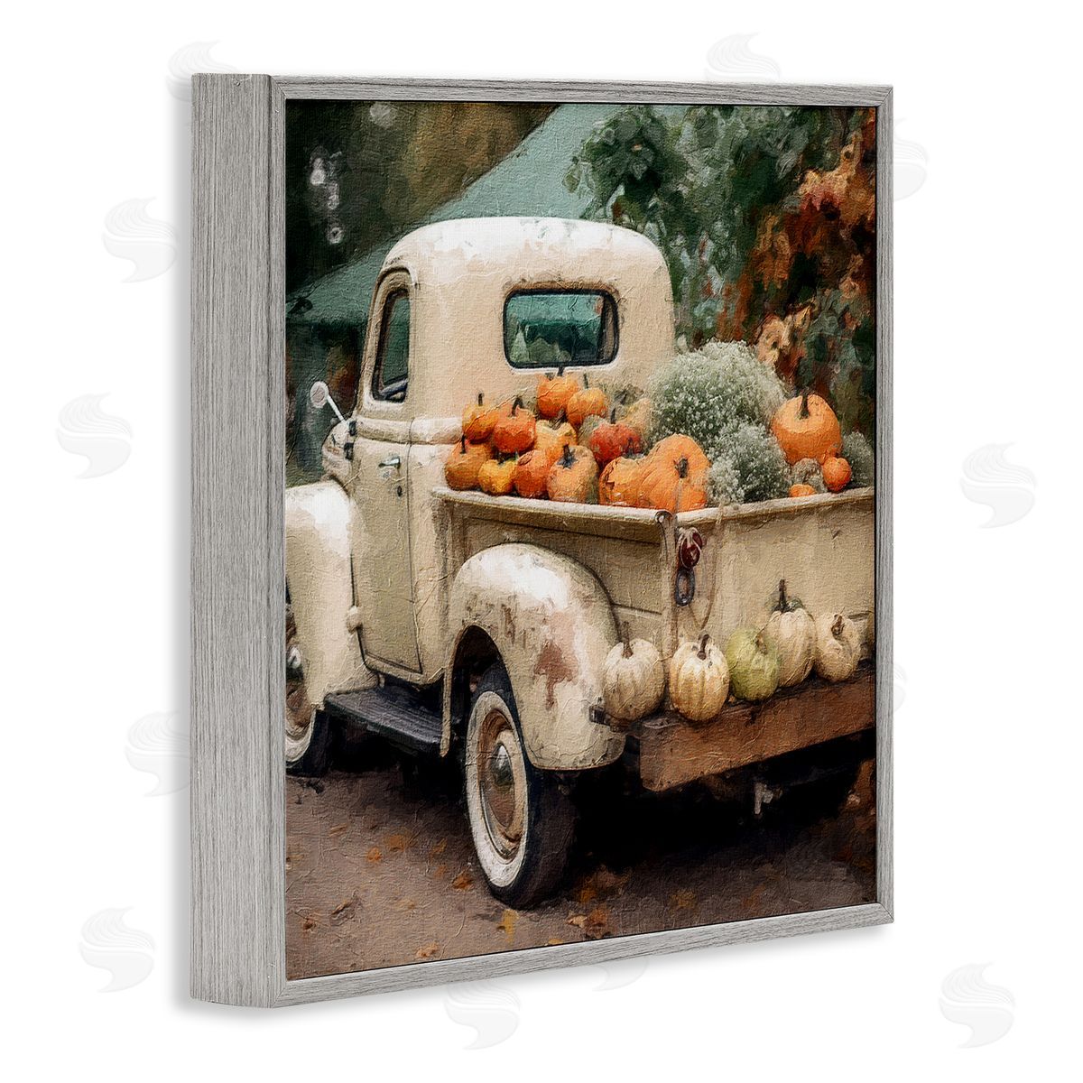 Pumpkin & Gourd Truck Grey Frame Print Wall Art, Home Decor by Riley B