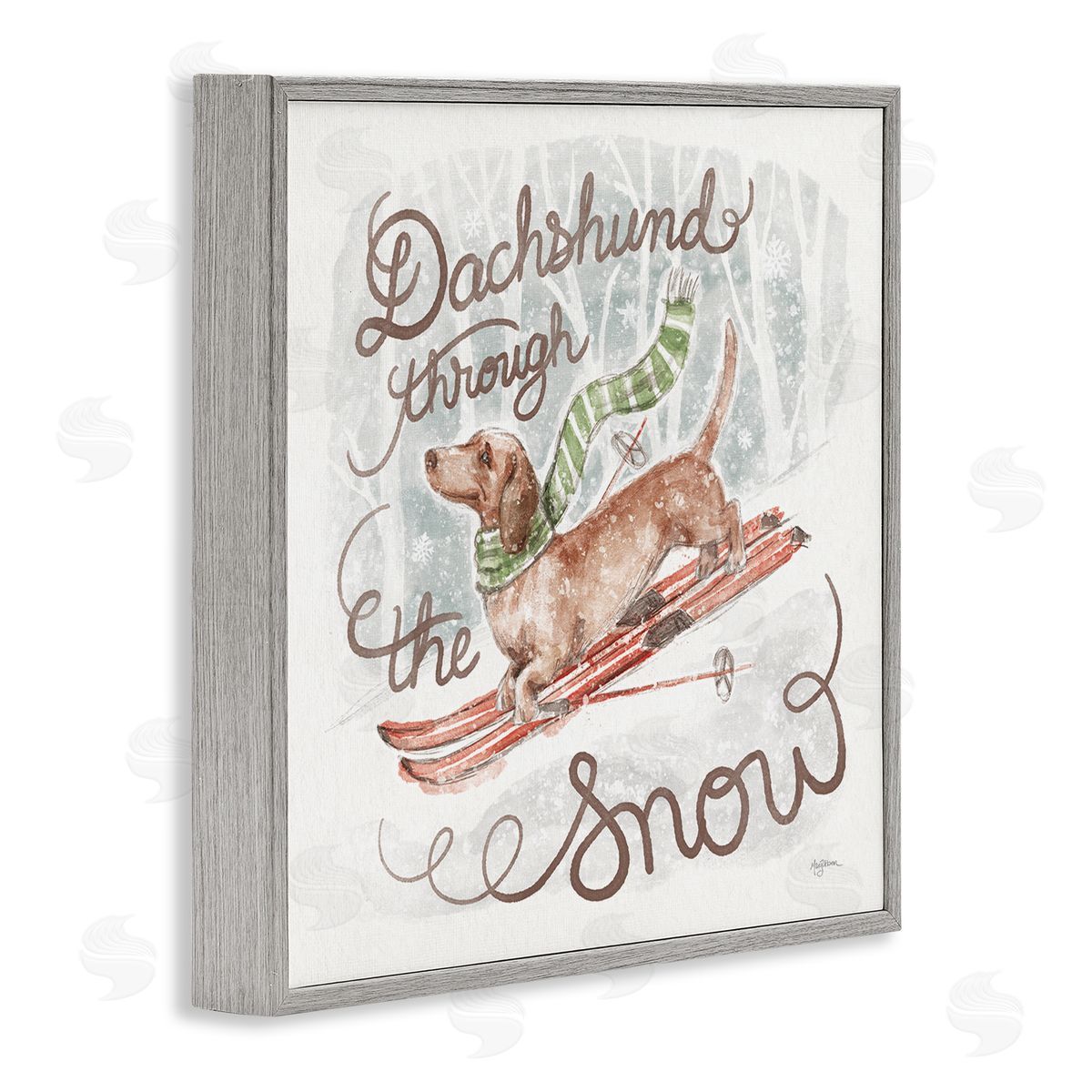 Mary Urban Dachshund Through Snow Gray Framed Giclee Wall Artside_
