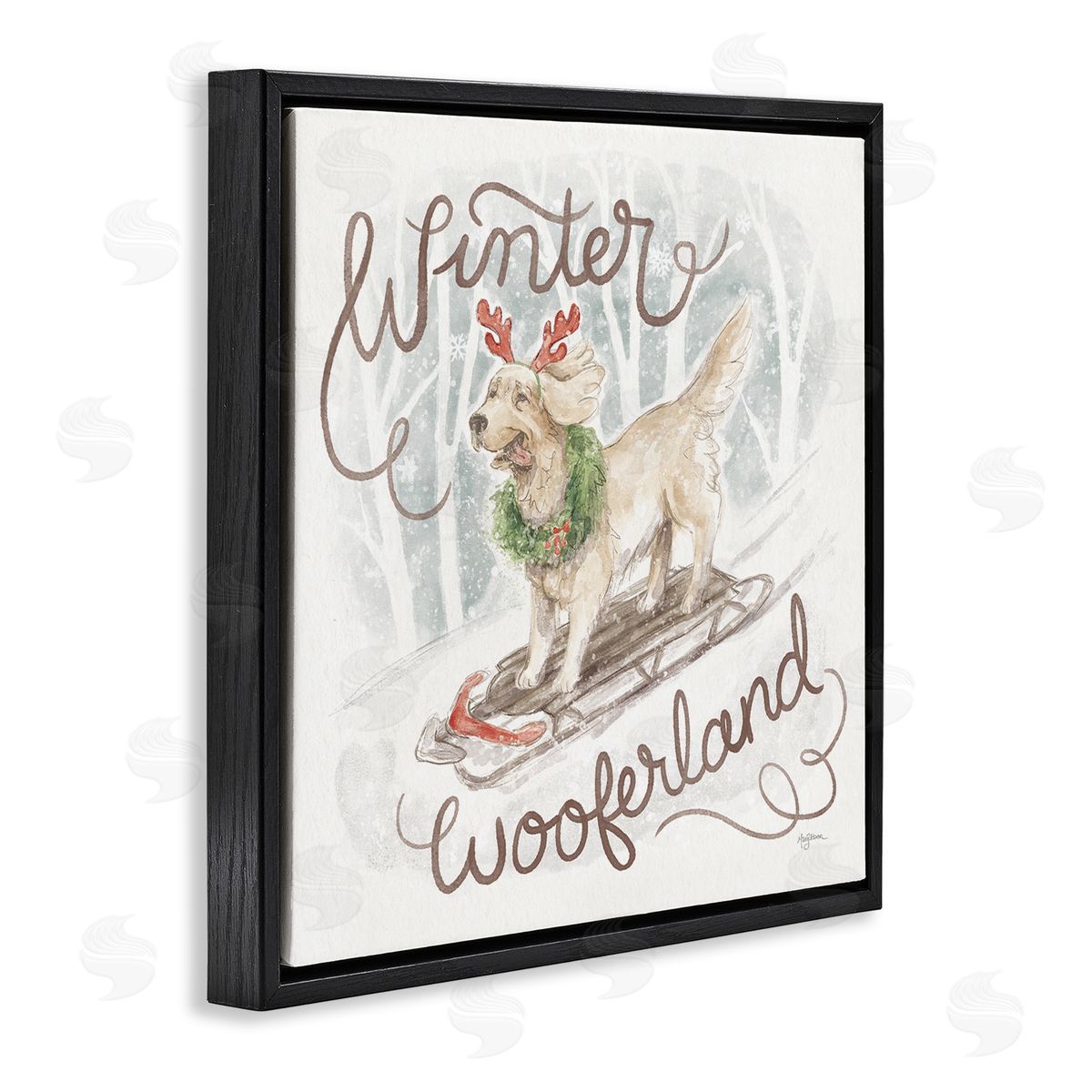 Mary Urban Winter Wooferland Dog Black Floater Frame Canvas Artside_