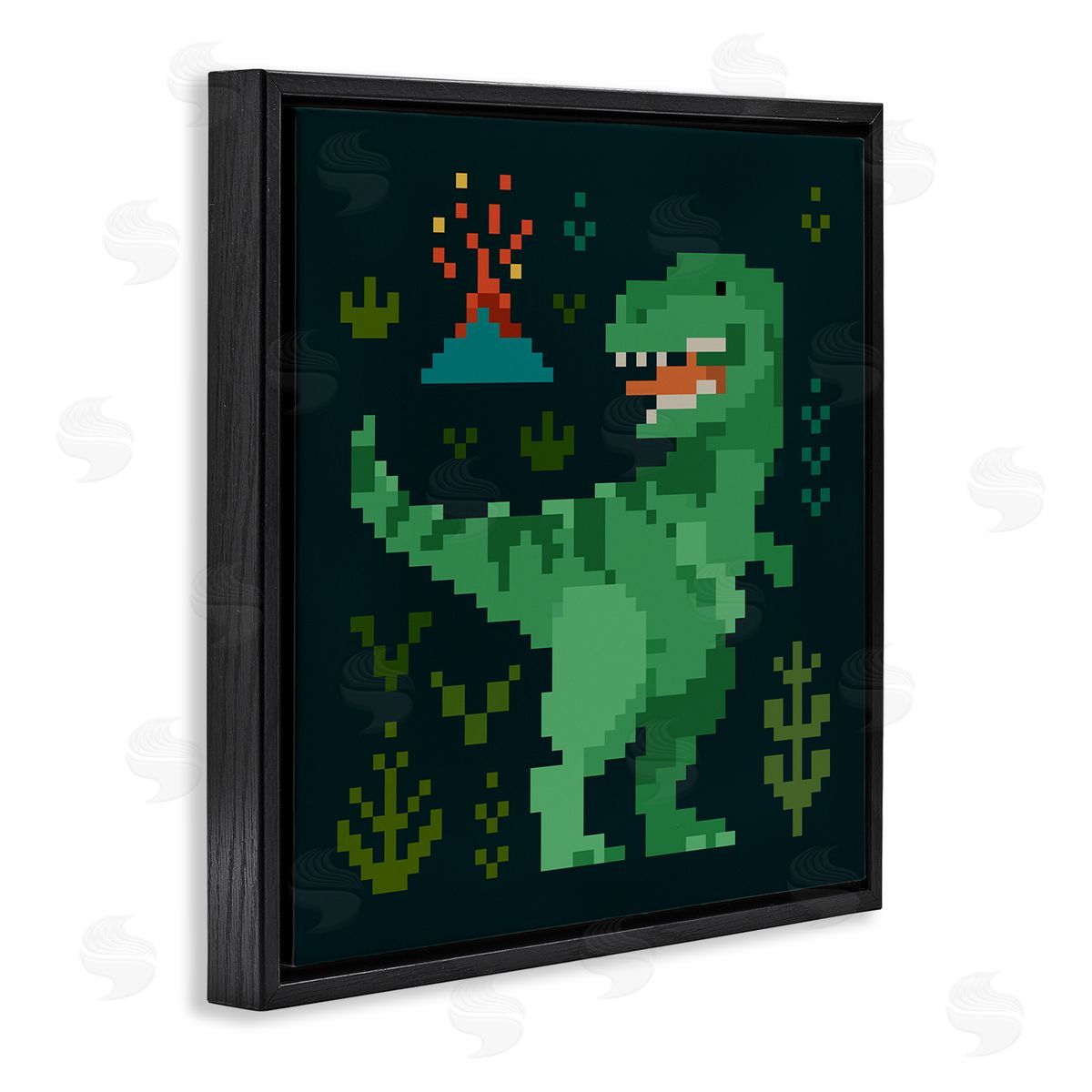 Victoria Barnes Pixel Style Dinosaur Black Floater Frame Canvas Artside_