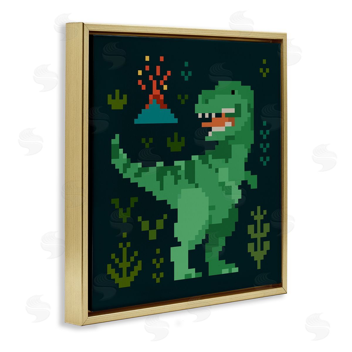 Victoria Barnes Pixel Style Dinosaur Gold Floater Frame Canvas Artside_