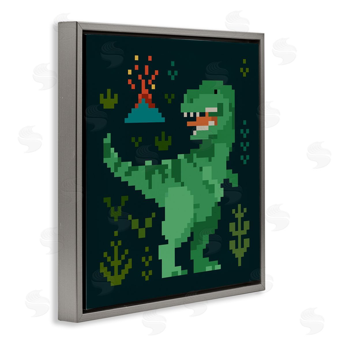 Victoria Barnes Pixel Style Dinosaur Gray Floater Frame Canvas Artside_