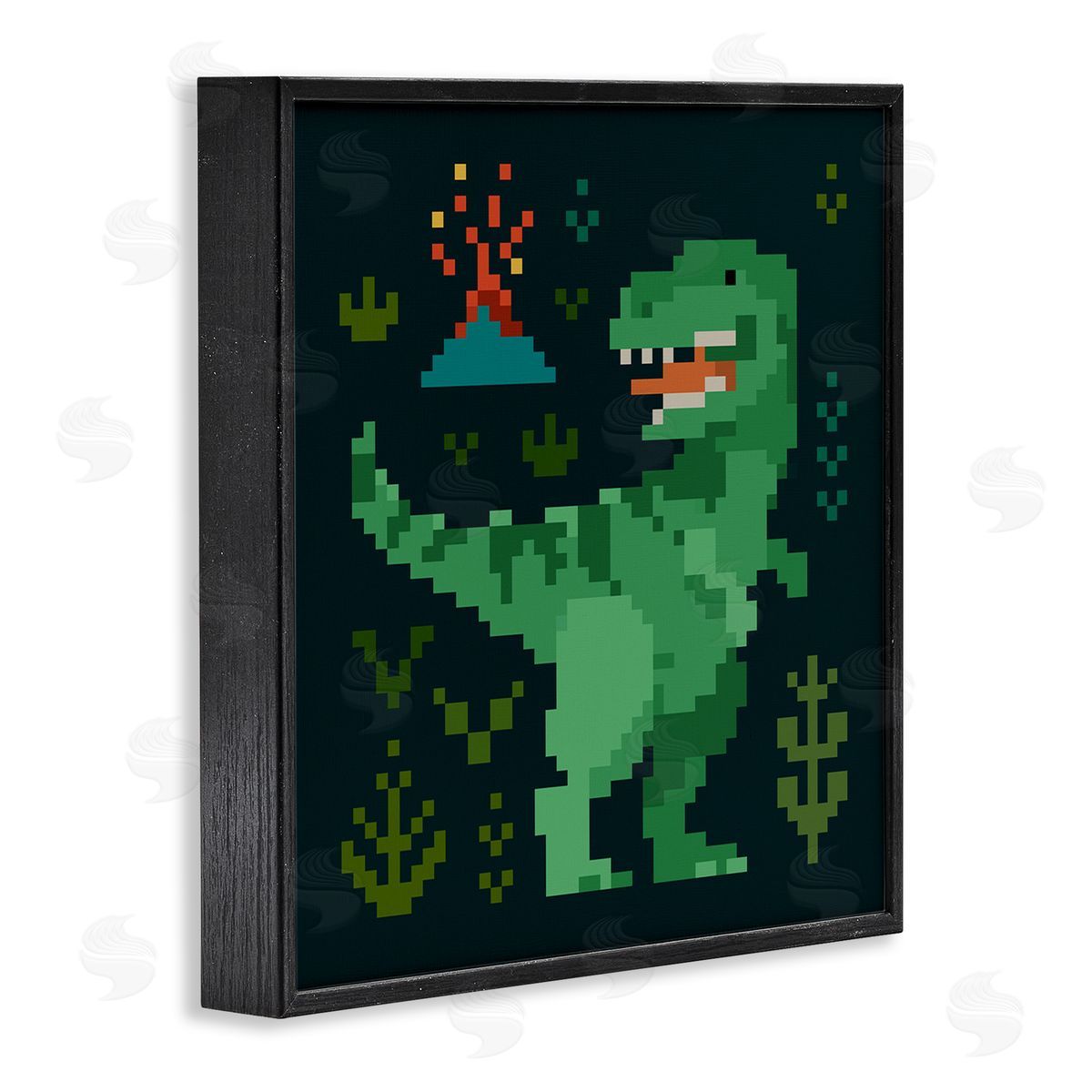 Victoria Barnes Pixel Style Dinosaur Black Framed Giclee Wall Artside_