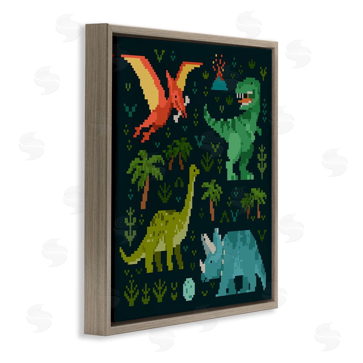 Victoria Barnes Pixel Dinosaurs Wildlife Brown Floater Frame Canvas Artside_
